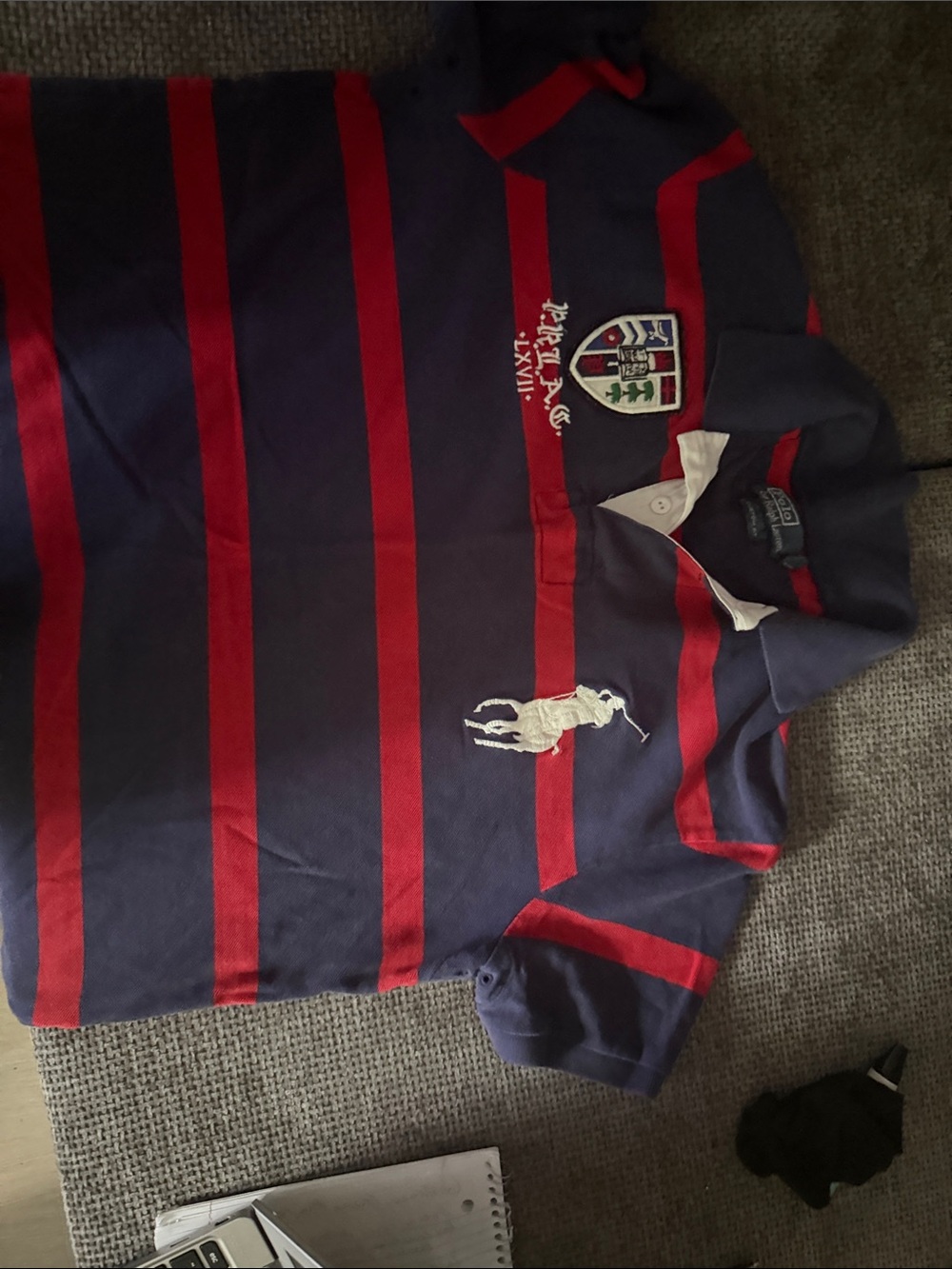 Polo by Ralph Lauren Navy with Red Stripe men’s large custom fit with rare crest